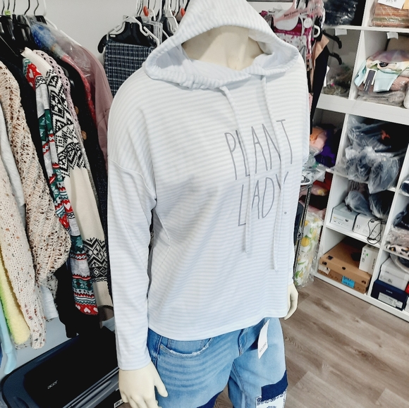 Striped Pullover Hoodie Rae Dunn PLANT LADY NWT - Picture 12 of 12